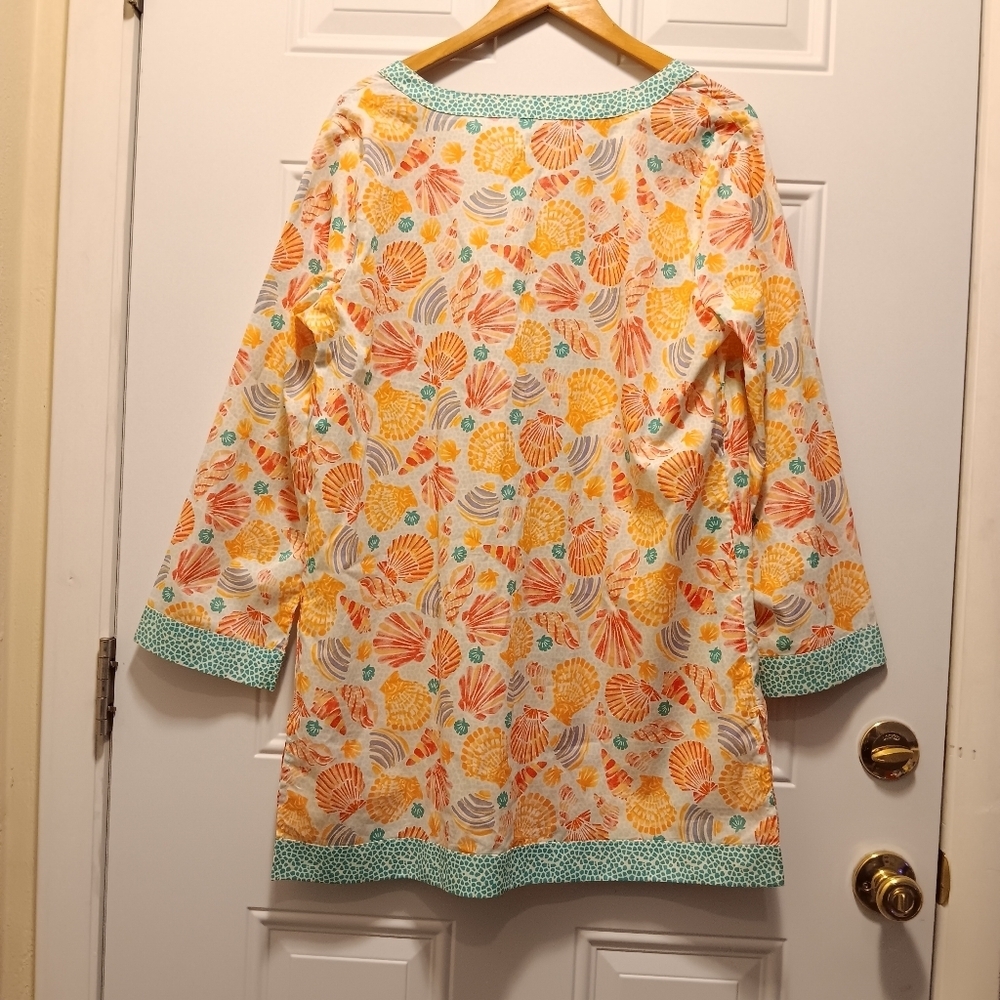 Talbots Seashell Print Tunic Top Blouse Size X Beach Nautical Shells Cover-up - Picture 4 of 4